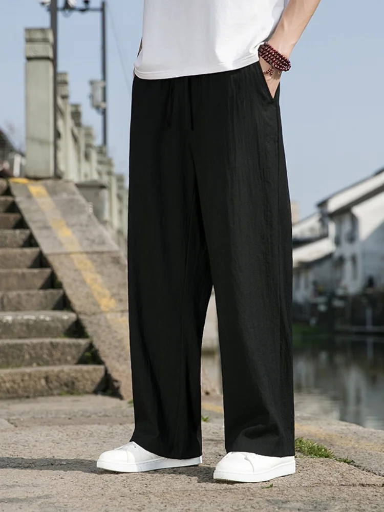 

Ice Silk Men's Summer Thin Wide Leg Pants Breathable Quick Dry Loose Straight Casual Long Trousers Fashionable Youth Style