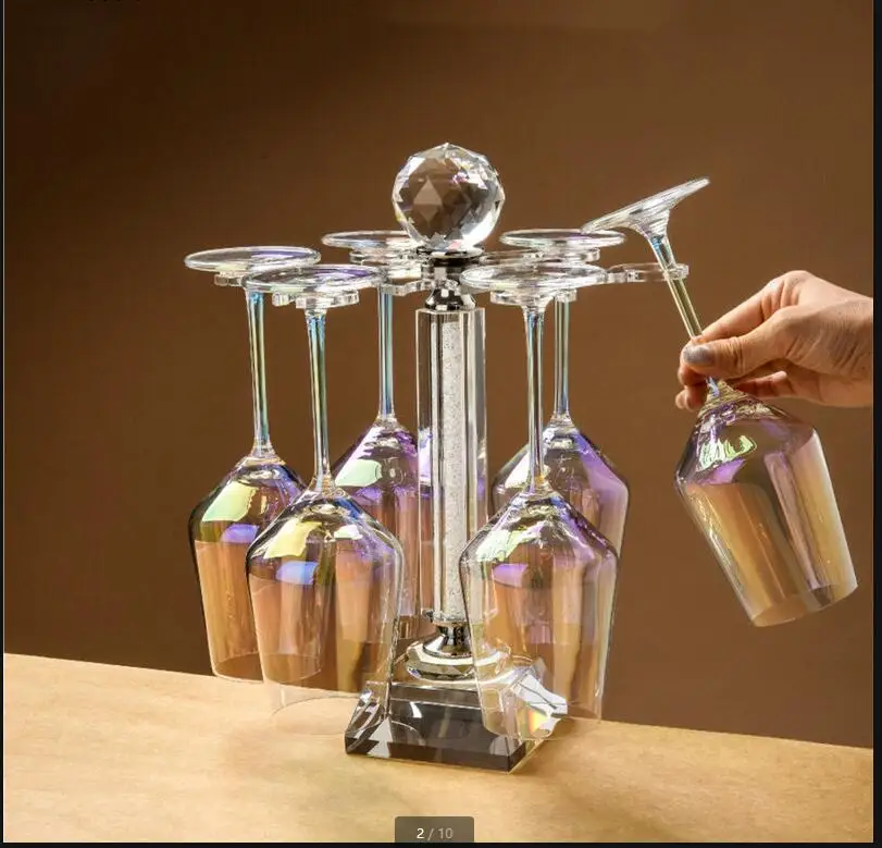 

Tall Glass Red Wine Rotatable Acrylic Crystal Cup Holder Transparent Storage Rack Gifts