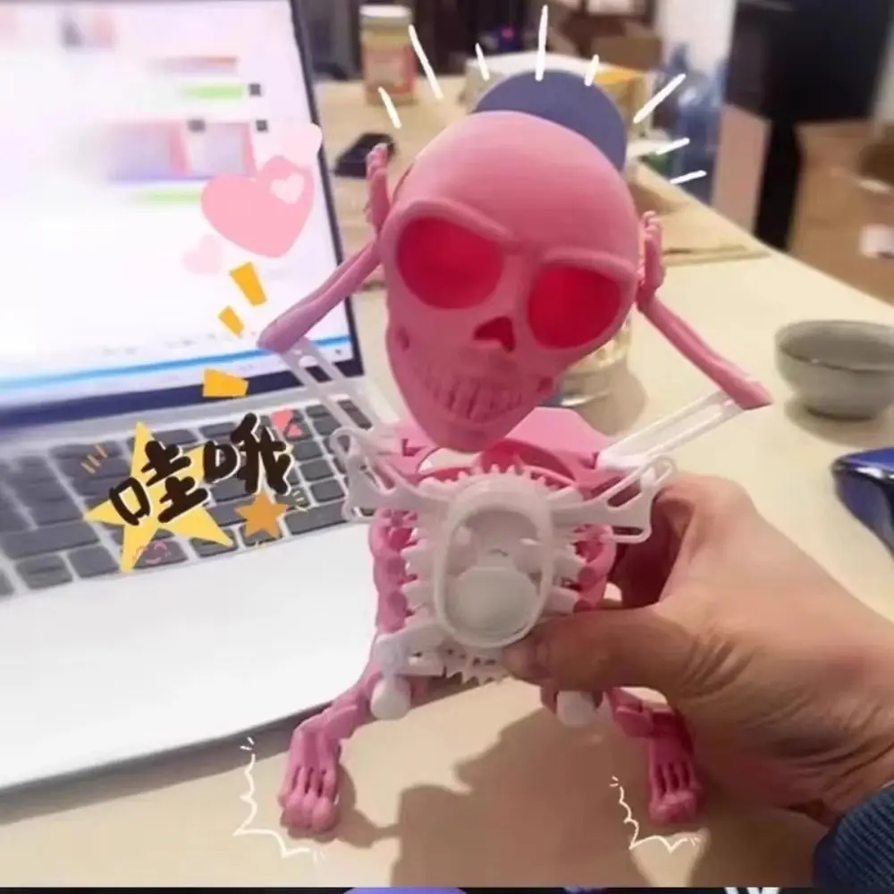 Funny Wind-up Dancing Skeleton Toy Kids Toddlers Desktop Mini 3D Print Shaking Skull Doll Spring Clockwork Toy
