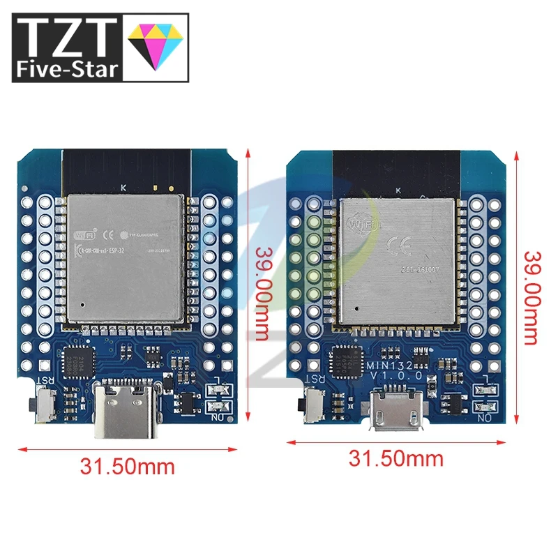 TZT For Wemos Mini D1 ESP8266 ESP32 ESP-32S WIFI Bluetooth CP2104 Development Board Module For Arduino With Pins