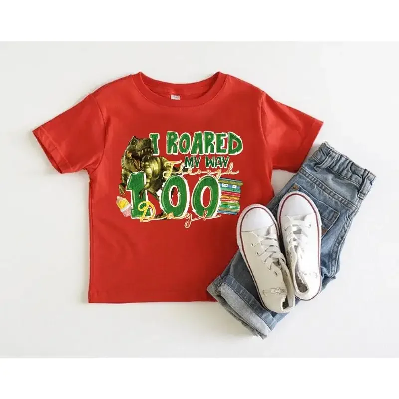 100 Days T Shirt rex 100th Day Of School Toddler Celebration Dinosaur Dino Boys