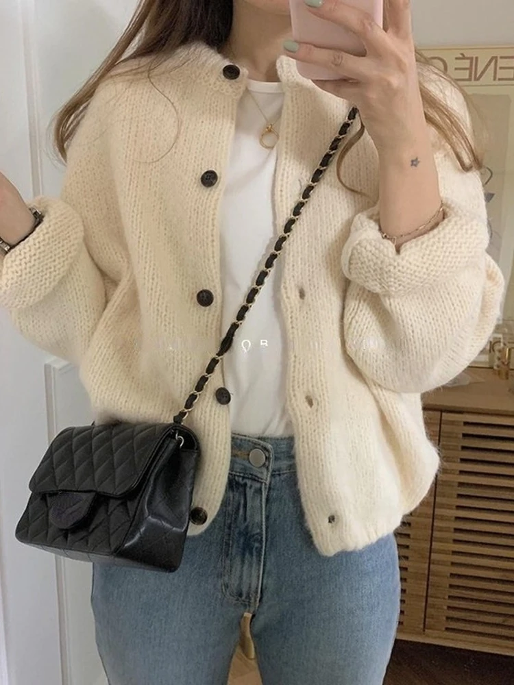 Women\'s Sweaters Cardigan Oversize Knitting Fall Winter Sweater Vintage Buttons White Cardigans Woman Knitted Long Sleeve Loose