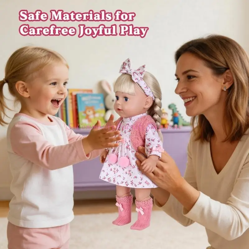 18Inch Girl Doll DressingUp Outfit Set Polyester Fabric Doll Outfits with Hairband Dress for Children Roleplay Game Toy