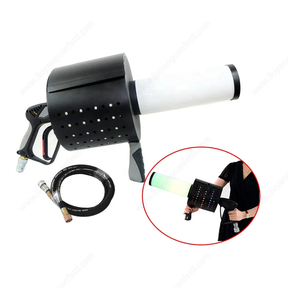 led confetti cannon machine for stage co2 confetti spraying gun rechargeable battery power confetti jet sprayer with 3M hose