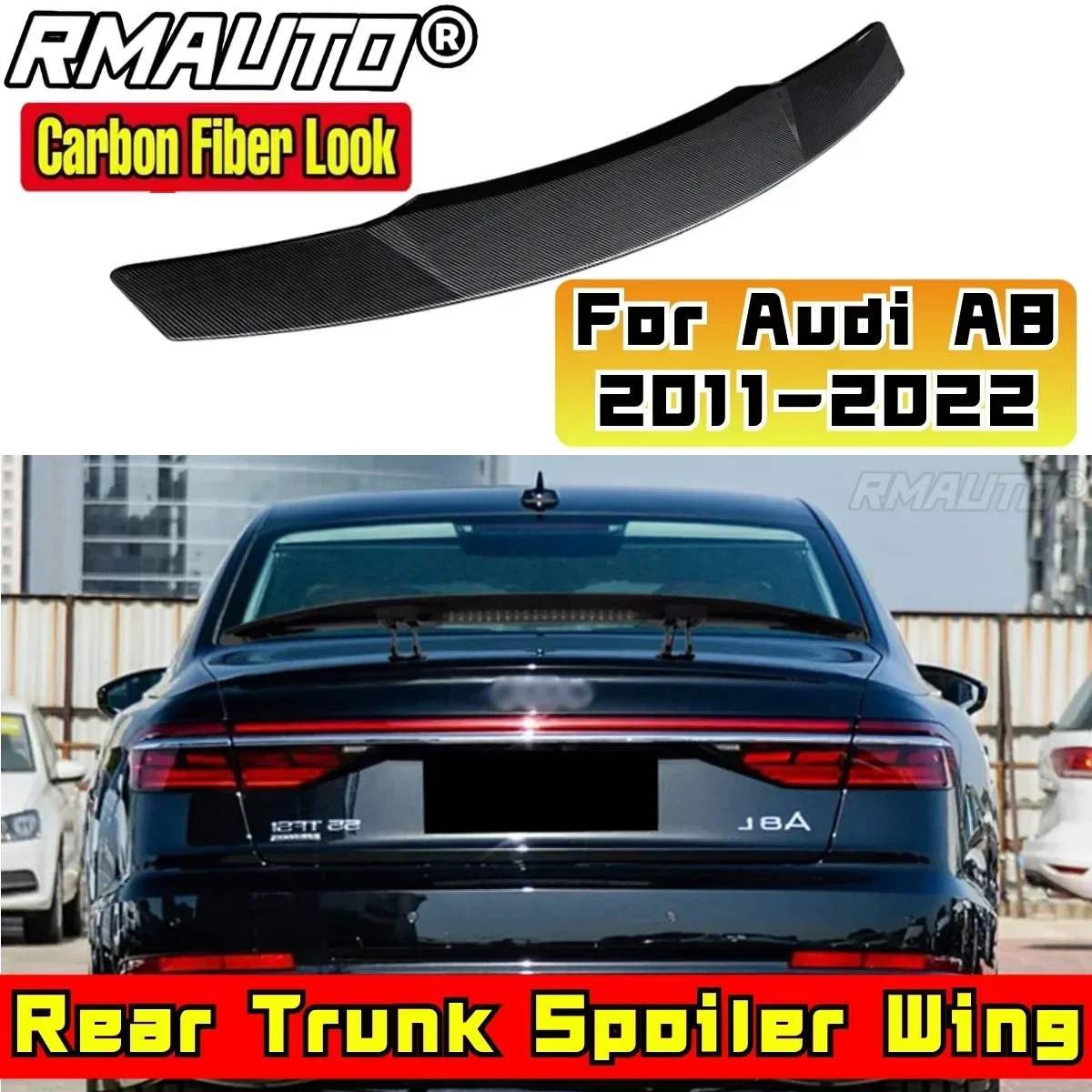 For Audi A8 2011-2022 Rear Spoiler Wing Modification Part ABS Plastic Real Carbon Fiber Car Rear Trunk Spoiler Car Accessories