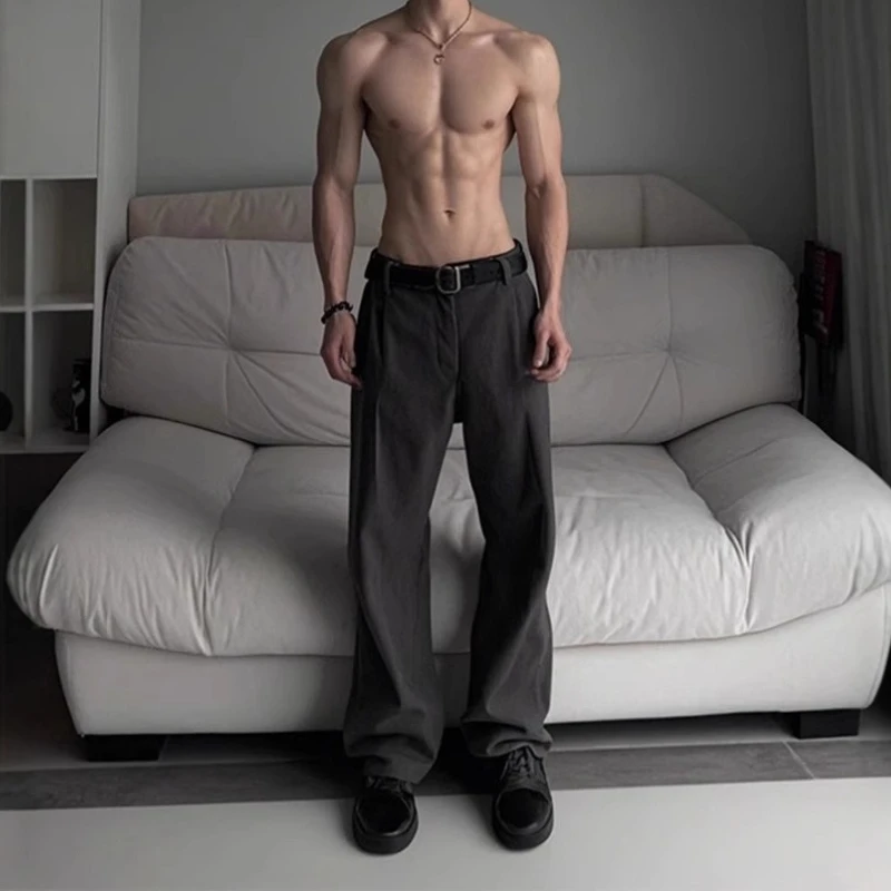 

Dark Gray Scimitar Trousers Men's Style Drapey High-end Bootcut Trousers Loose Straight Casual Pants