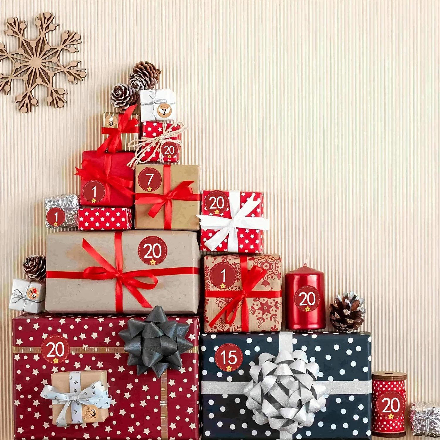 24/48/120 Buah Stiker Angka Kalender Advent Natal 1-24 Stiker Hitung Mundur Stiker Natal untuk Buku Tempel Pesta Kantor Sekolah