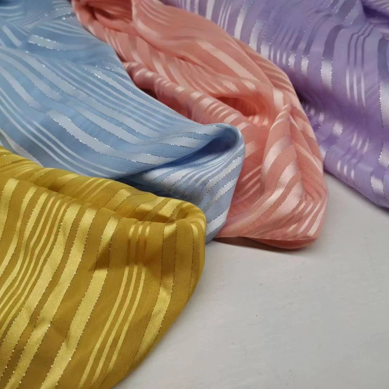 1meter Chiffon Fabric Solid Color Metallic Thread Textured DIY Sewing Women Dress Breathable Lightweight Fashion Crafts Material