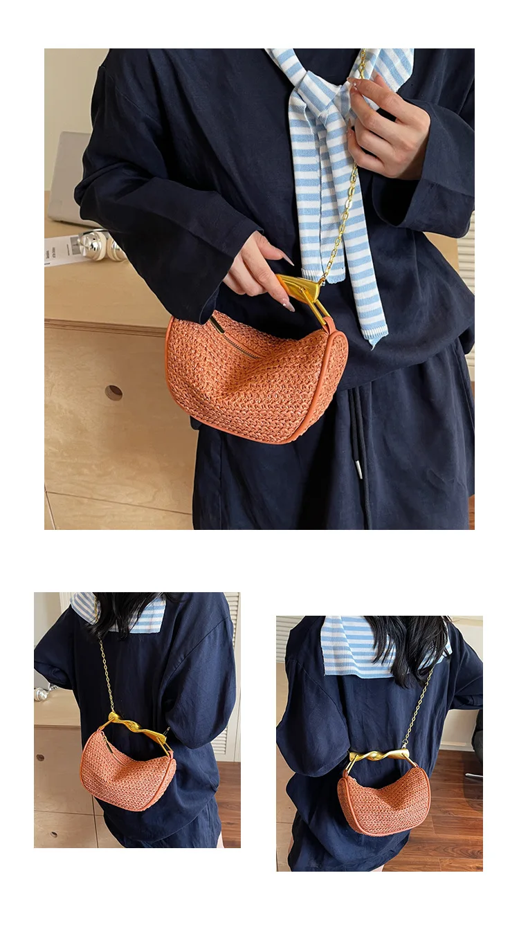 

2025 Small - Batch Handheld Straw Bag - Casual Vacation Style, Color - Blocked Design, Versatile Crossbody for Women