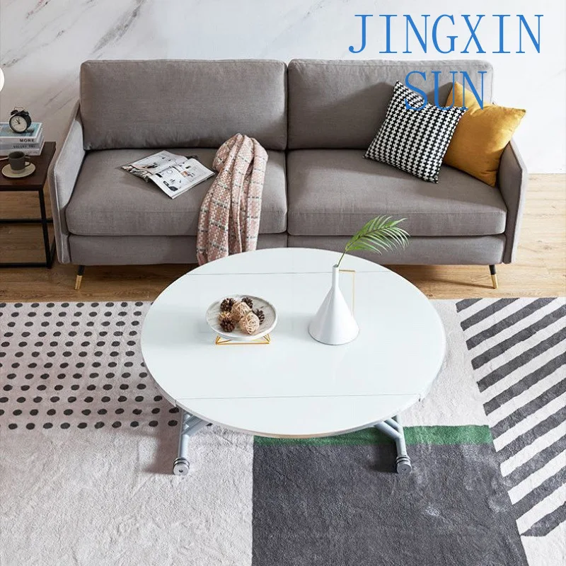 Multifunctional lifting coffee table dining table dual-purpose integrated round movable folding