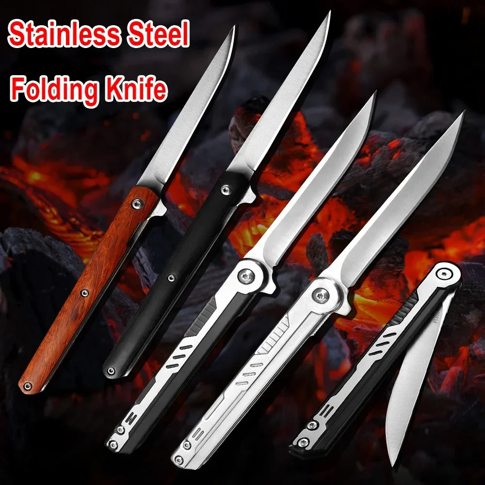 Folding Knife One Hand Open Pocket Knife Stainless Steel Utility Knife Wooden Steel Hanle Kitchen Knives Chef Cooking Cutter