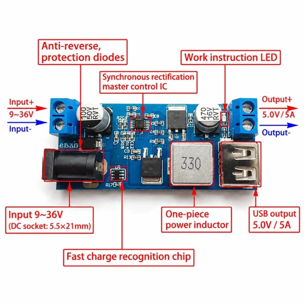 12V 24V to 5V Buck Converter 5A Output Compact DC-DC Step Down Module Voltage Regulator Overheat Protection Power Supply Module