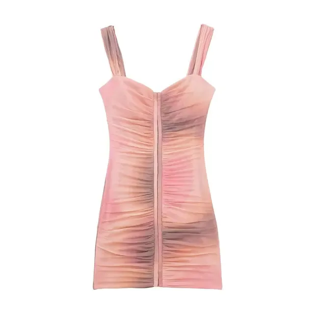 

BabYoung Summer Fashion Woman Mini Tie Dye V-Neck Sleeveless Backless Pleated Zipper Female Slim Beach Style Dresses