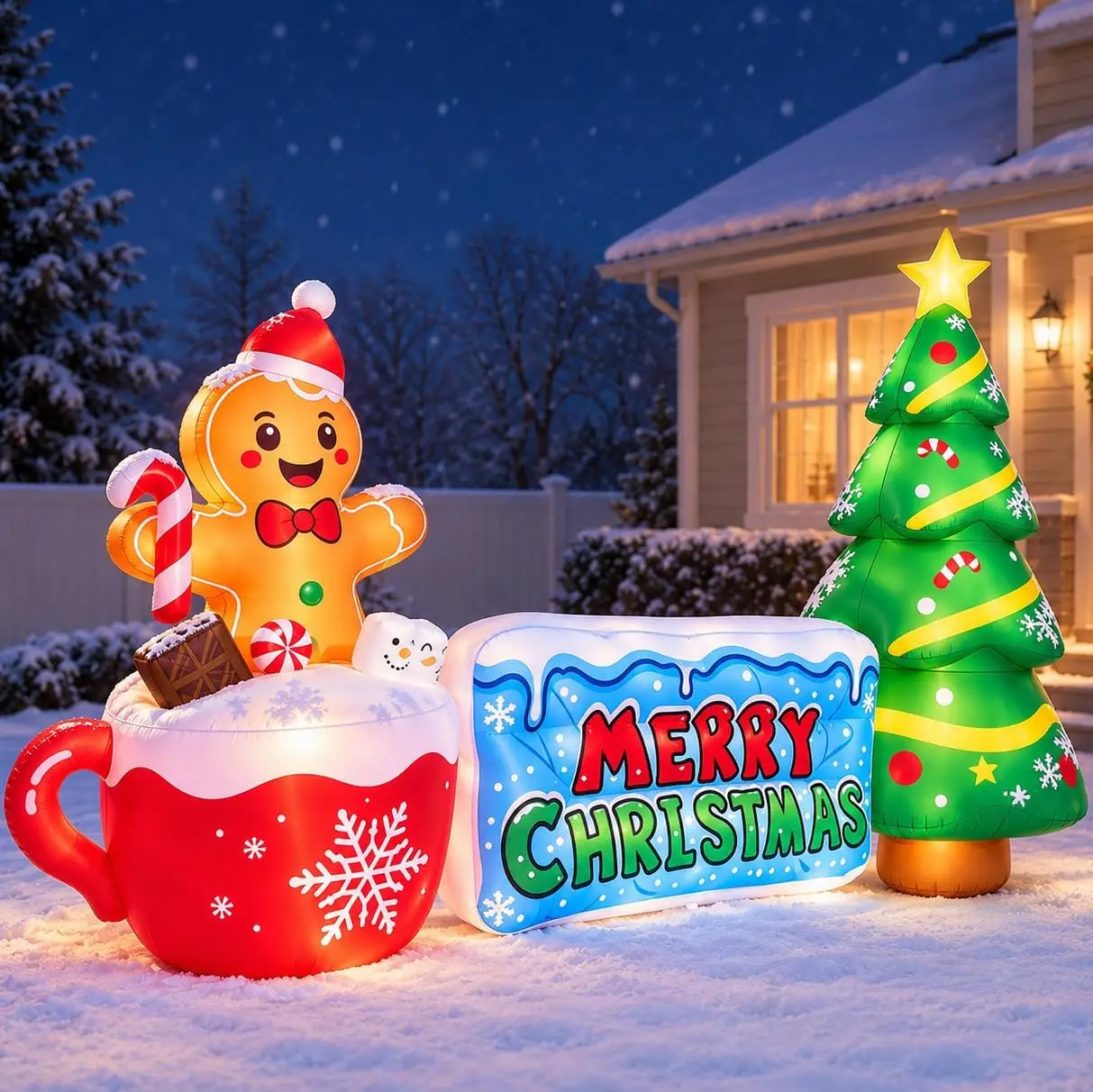 10FT Lighted Outdoor Christmas Inflatable, Merry Christmas Sign Decoration