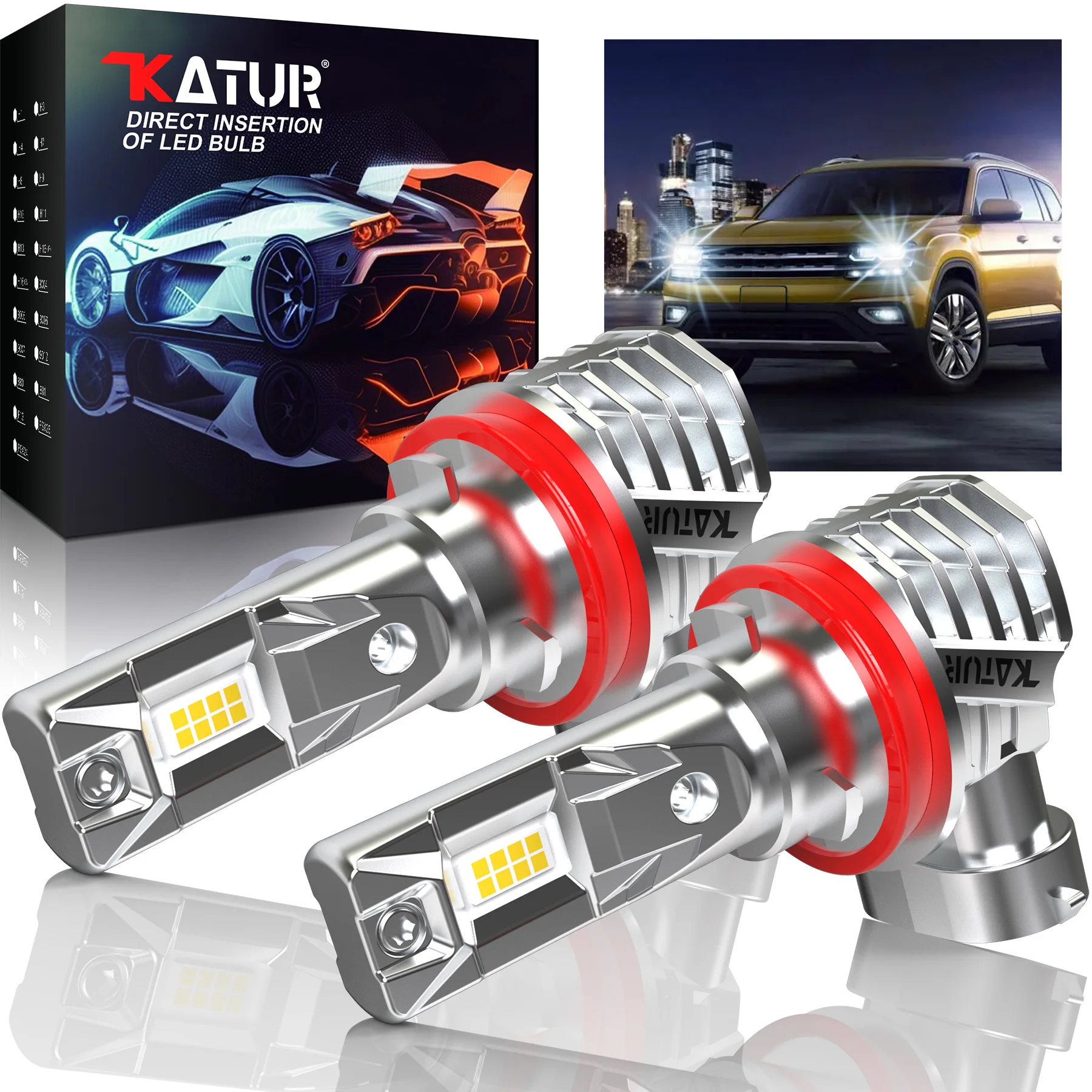 

Katur 2pcs H8 H11 Led Car Headlight Bulb Fog Light Super Bright 6000K White High Power Canbus Low Beam For BMW X5 X6 X7