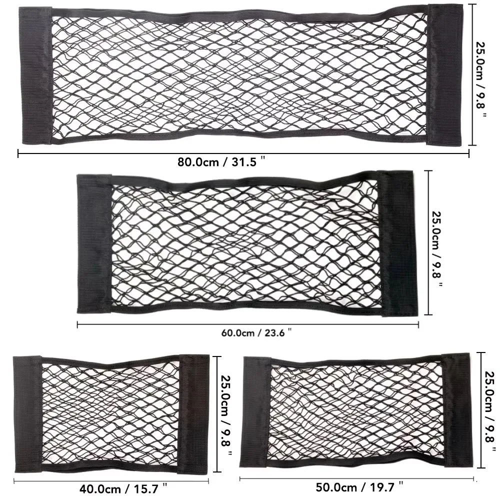 1X Car Back Rear Trunk Organizer Net Mesh Seat Elastic String Magic Sticker Universal Storage Bag Pocket Auto Put Paper Stowing