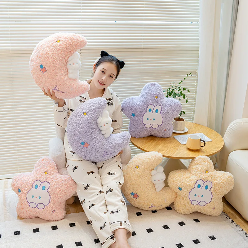 

45cm Kawaii Pillow Rabbit Cartoon Star Moon Pillow Cushion Creative Happiness Soft Family Plush Toy Sofa Home Decor Plush Pillow