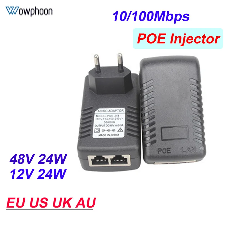 Wtryskiwacz POE do kamer IP CCTV, zasilacz, adapter Ethernet, z wtyczką EU AU US UK, 100Mbps, 12V 24V, 48V, 0.5A, 1A, 24W DIY