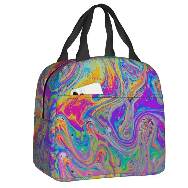 Psyedelic Abstract Art Insulated Lun Bag for Women Resuable Fluid Soap Bubble Cooler Thermal  Tote Office Picnic Travel