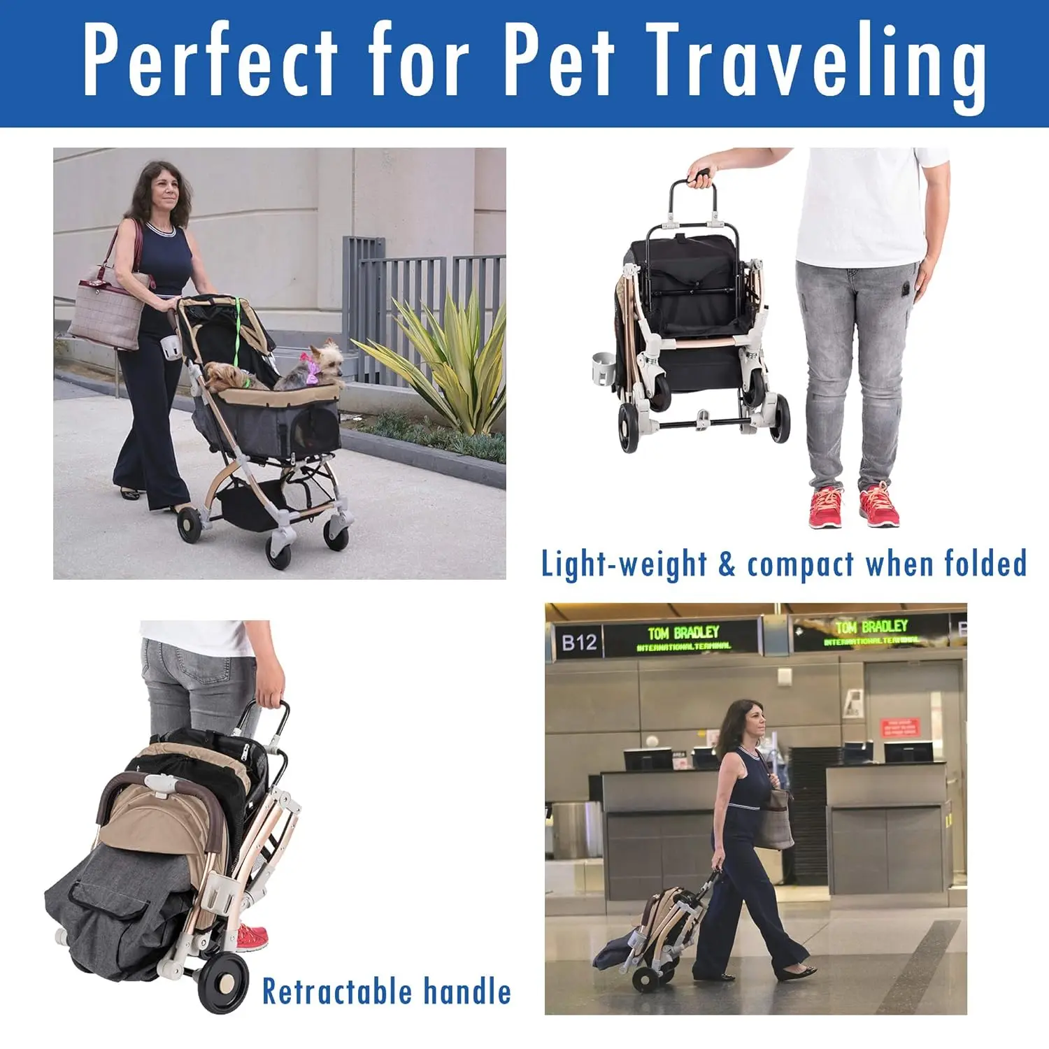 Lite Premium Light-Weight Dog/Cat/Pet Stroller Travel Carriage with Convertible Compartment