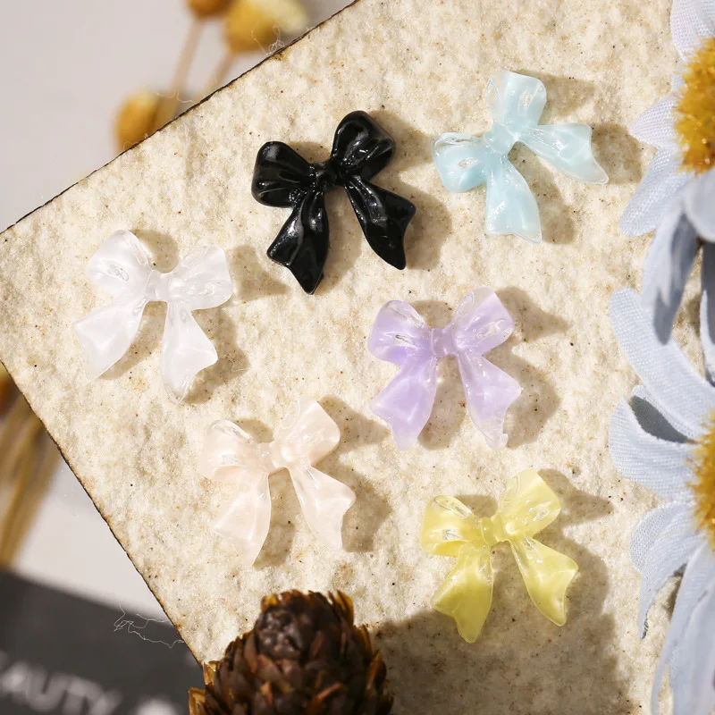 50PCS Jelly Ribbon Bow Nail Art Charms Parts 3D Summer Ice Transparent Bowknot Accessories Nail Decoration Supplies Materials