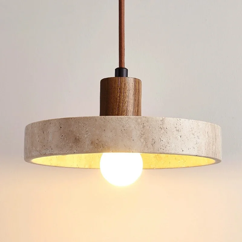 

Wabi sabi Yellow Travertine Pendant Light Nordic Retro for Dining Table Bedside Flying Saucer Design LED Cream Style Lighting