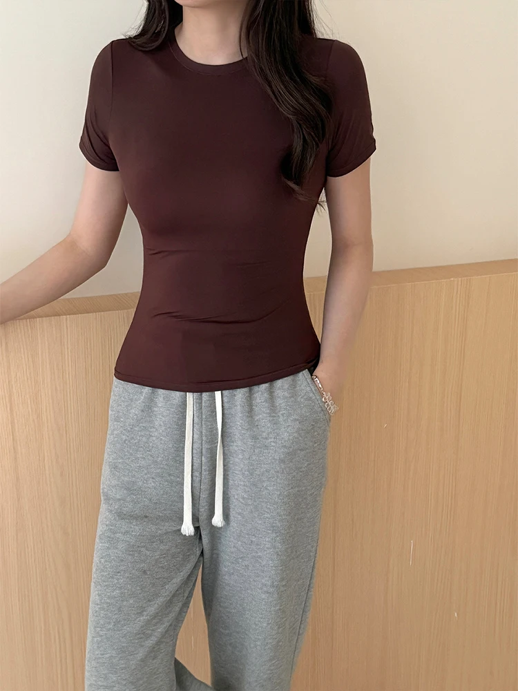 Airy Kardaian Skim Fit المرأة مطاطا التخسيس ort Sve تي شيرت تخفيف Sle مستقيم قطع الإبداعية نمط ملابس الصيف