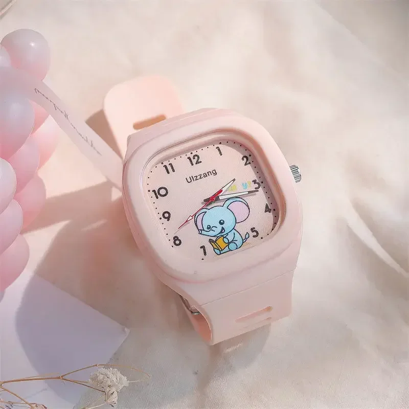 New Lovely Kids Watch Square Watches Reloj Niño Fashion Cute Elephant Silicone Sports Watch for Students Watches Gift Montre