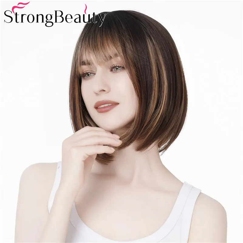 

StrongBeauty Короткий прямой синтетический парик Боб для женщин Косплей Шиньон Легко носить и стильный