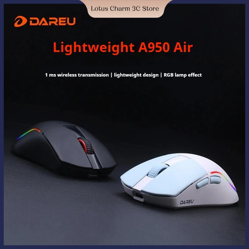 DAREU A950 AIR Wireless Mouse Wireless Bluetooth Three Mode RGB Lightweight Ergonomic Design Esports Game Mouse 26000DPI P3395