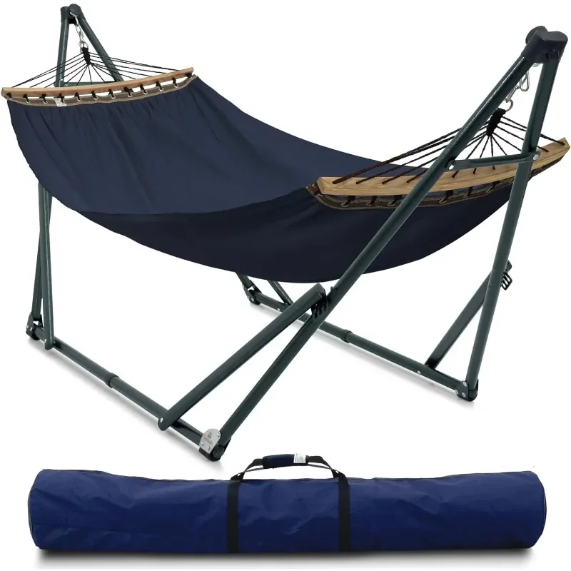 Double Hammock with Stand Included for 2 Persons/Foldable Hammock Stand 600 lbs Capacity Portable Case - Inhouse, Outdoor