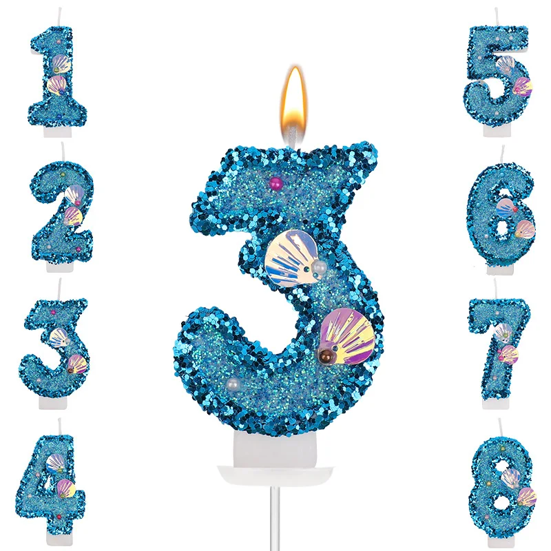 Ozean Muschel Zahlen Kerzen Kinder Geburtstag Party Glitzer Blau Kuchen Topper Dekoration Geschenk Unter Dem Meer Meerjungfrau Partyzubehör
