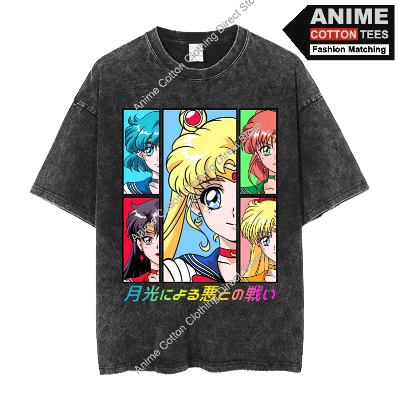 

Anime Beautiful Girl Warrior T-shirt Moon&Mizuno Ami&Minako Aino&Hino Rei&Kino Makoto Print T Shirt Cotton Unisex Loose Tees