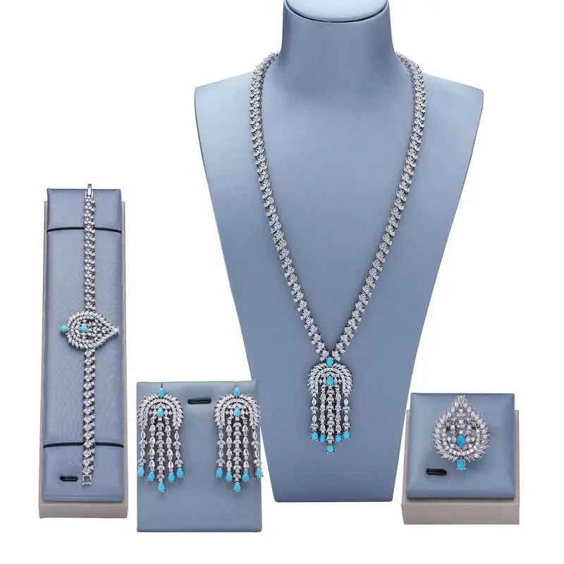 Copper electroplated gold zircon set, exquisite and luxurious, ultra-shiny full zircon dress jewelry set, custom wholesale