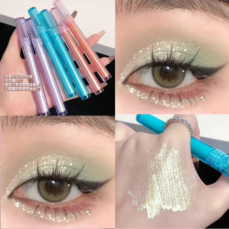 Maquillage de fard à paupières liquide, stylo Eyeliner à haute luminosité scintillant nacré pour Festival de musique, maquillage pour les yeux à paillettes imperméable