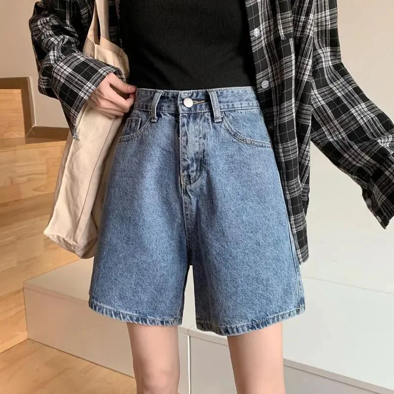 

Summer Female Korean Classic High Waist Jeans Lady Solid Color Thin Denim Shorts Girls Fashion Casual Daily Short Pants