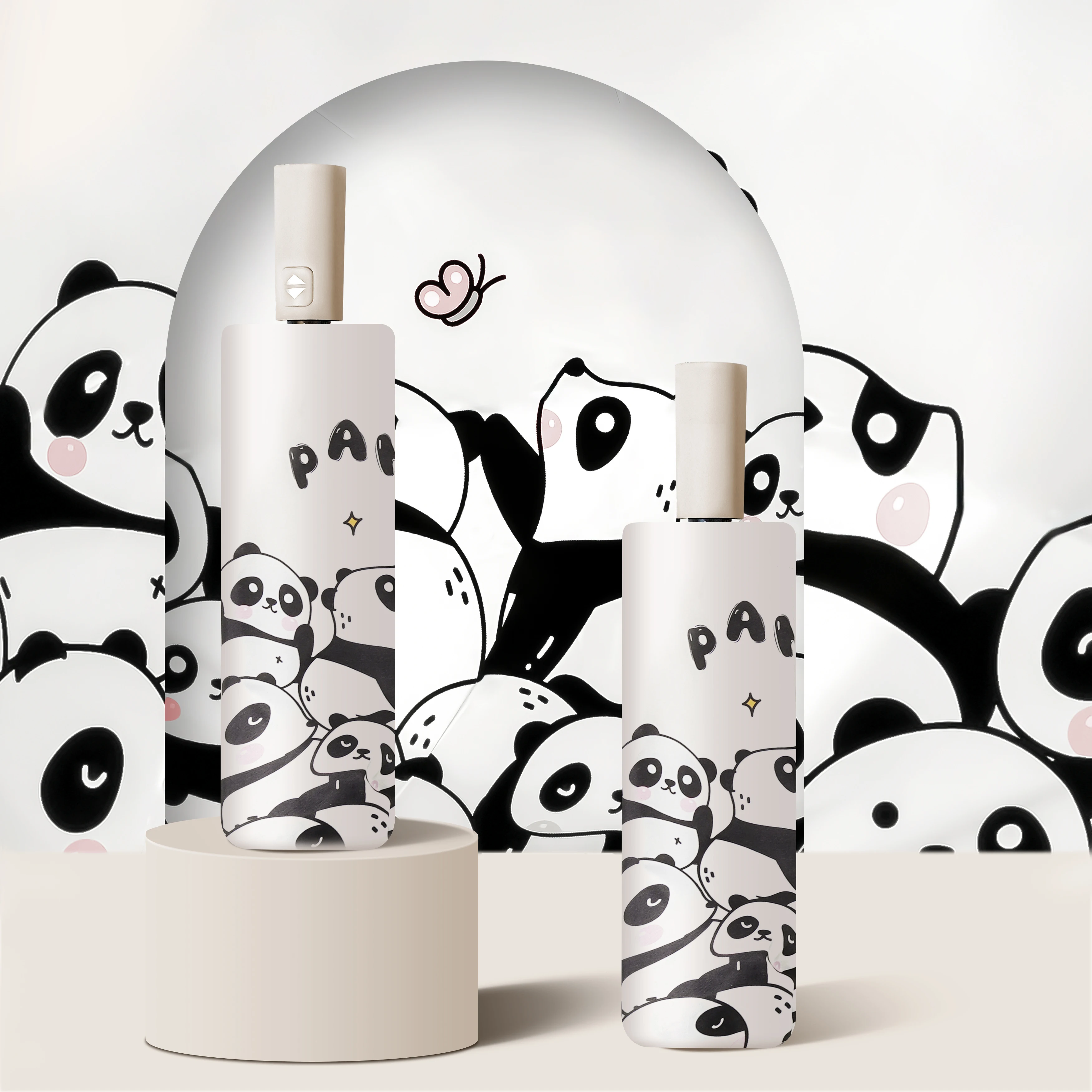 Women's Multi-Functional Panda Print Umbrella UV Resistant Three-Fold Sunshade & Rain Protection Fashionable Outdoor Accessory