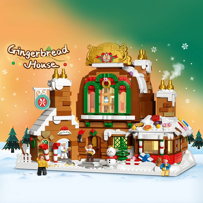 Christmas Gingerbread House Building Blocks Mini Small Particles of Children's Assembled Toys Street Ornaments Holiday Gift