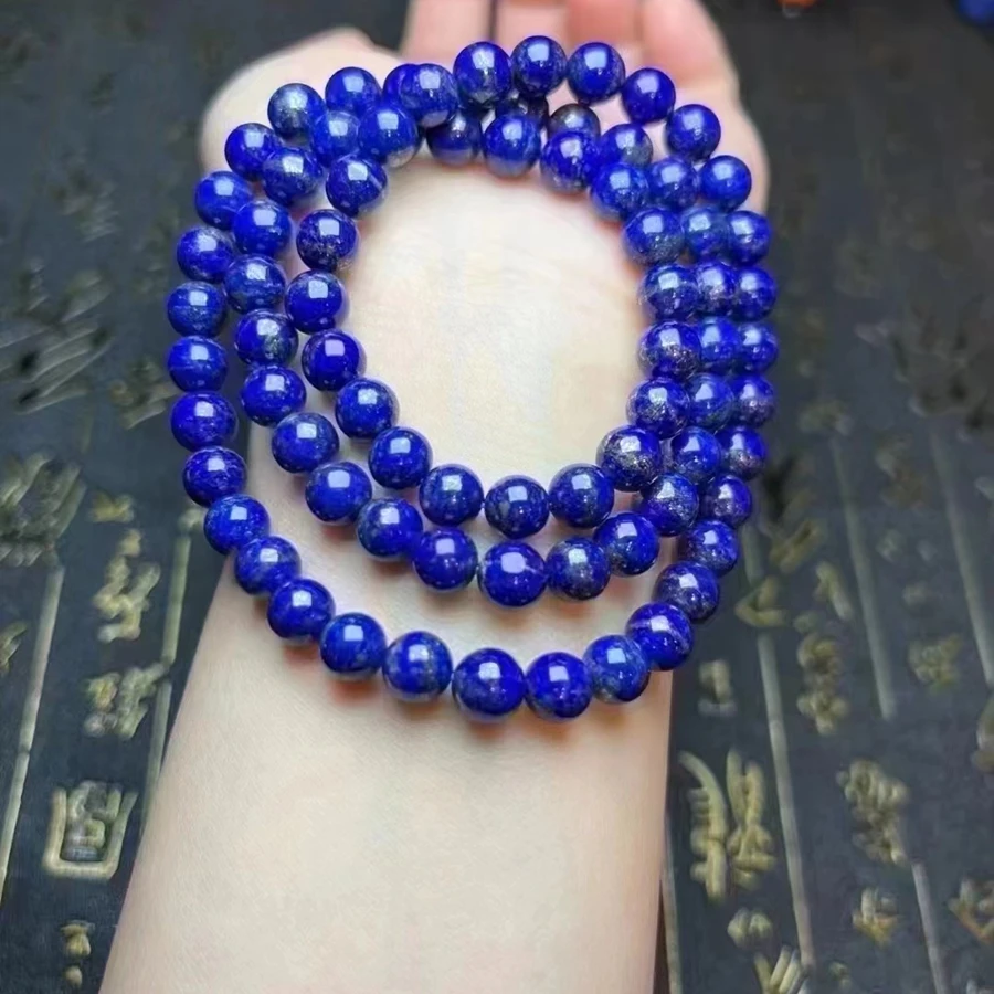 7.8mm Bead Natural Celestite lapis lazuli Gemstone Bangle Mala Bracelets Buddhism Rosary Handstring Ornament