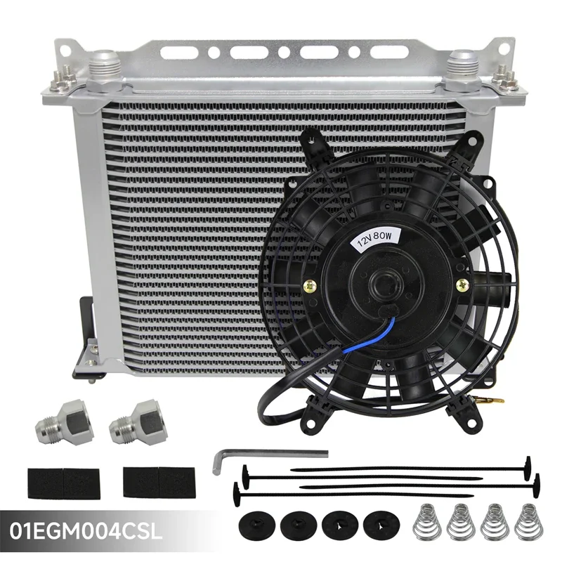 

30 Row AN10 Engine Oil Cooler w/AN10 To AN8 Fittings + 7" Electric Fan Black/Silver for audi q7 Universal