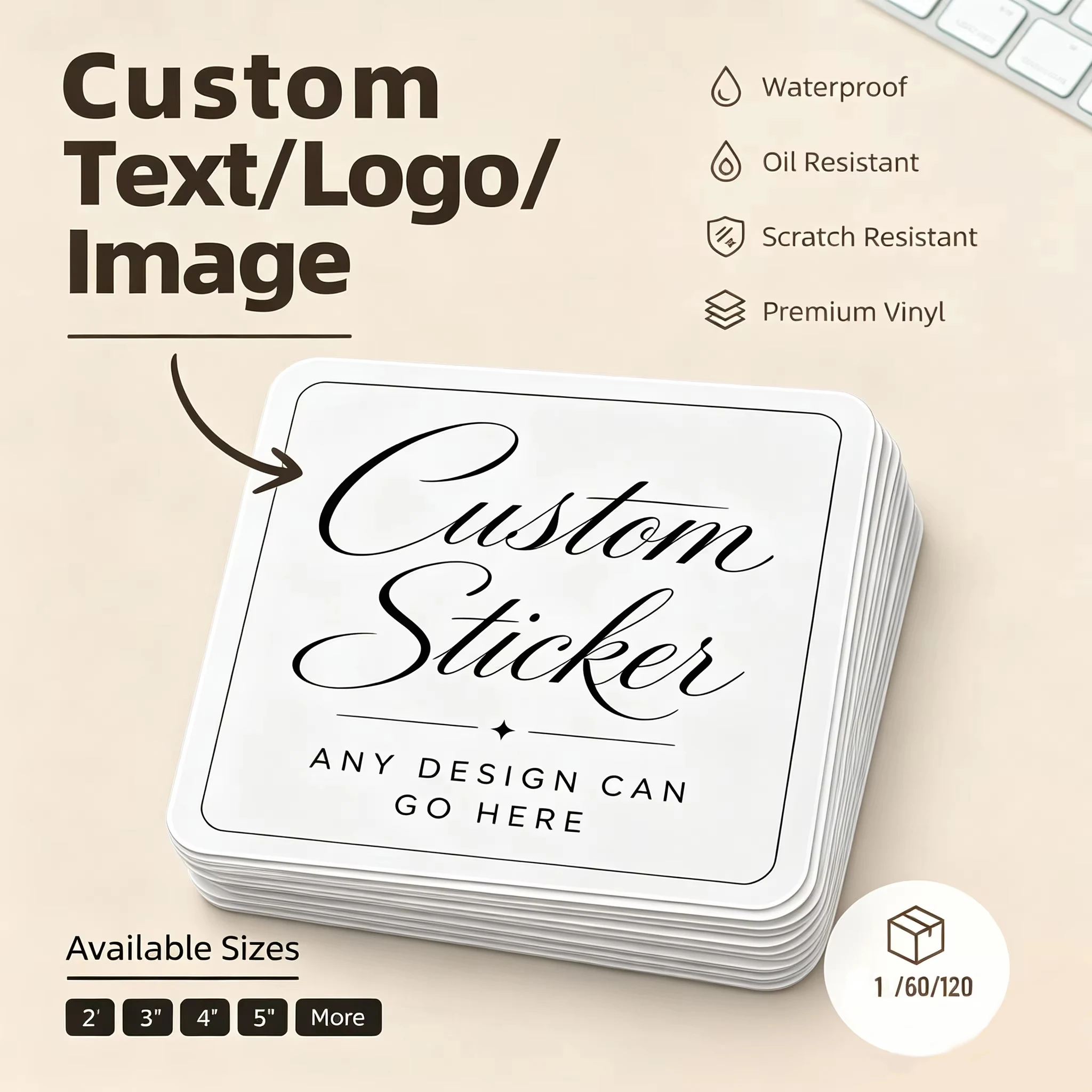 1-120PCS Personalized Custom Square Stickers, Custom Text & Image Labels for DIY Wall Decor, Indoor Accents & Home Art Ornaments