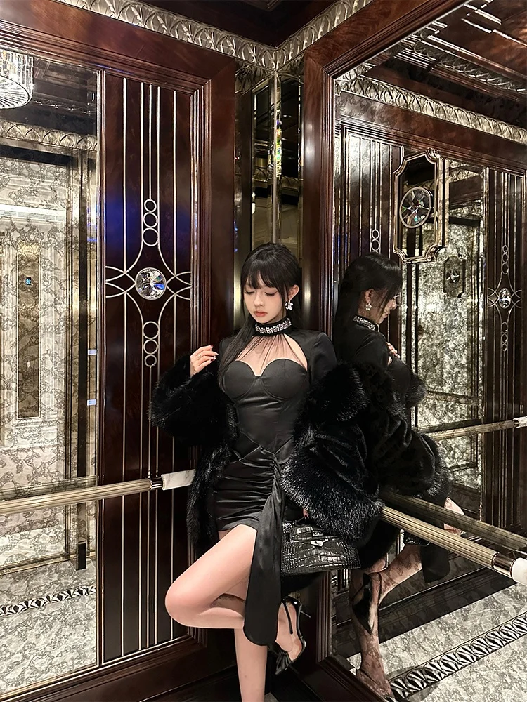 

Roselyn Women's Loose Fur Coat Bla Eco-Friendly Long Jaet Warm Mid-Length Top Faionable Winter Outerwear