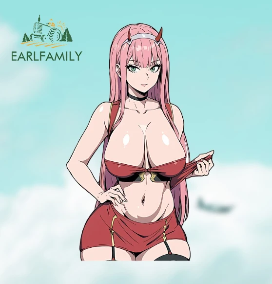 EARLFAMILY Fashionable 02 Zero Two Car Stickers Fashionable Creative Big Breasts Decals Waterproof Graphics Bumper Car Goods