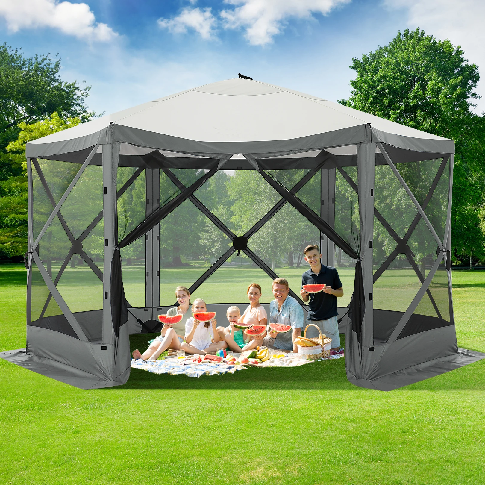 Pop up Gazebo Screen Tent Screen House for Camping, 12x12ft Camping Gazebo Outdoor Screened Gazebo with Sidewalls, Hub Tent