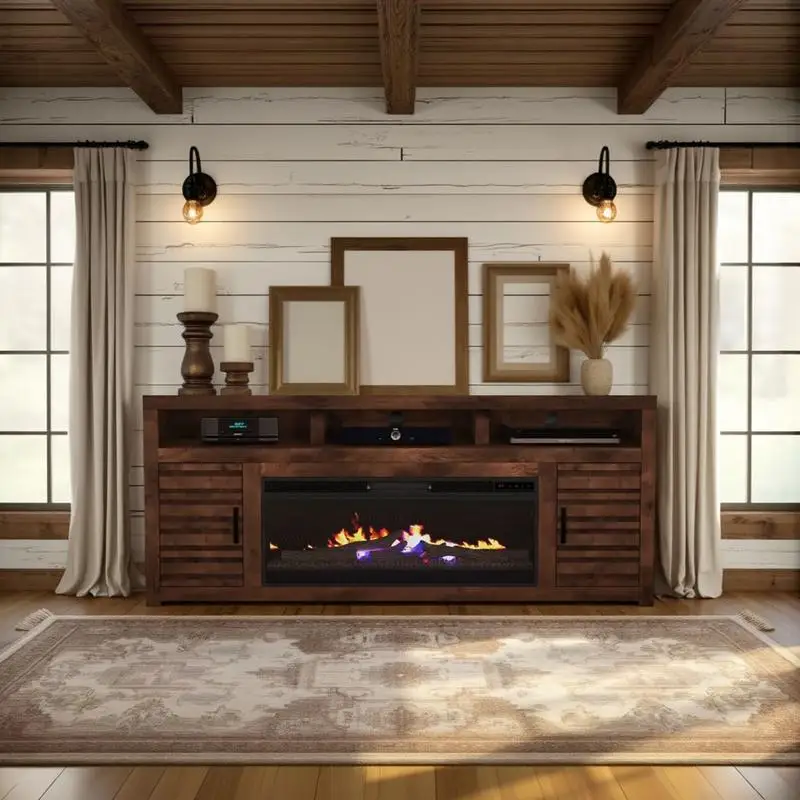 وحدة تحكم بحامل تلفزيون مدفأة كهربائية مقاس 78 بوصة لأجهزة التلفاز حتى 95 بوصة، تجميع بسيط، لمسة نهائية ويسكي، تصميم حديث مع #2