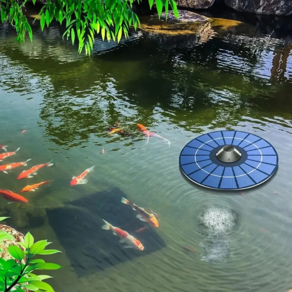 2.5W Circular Solar Powered Oxygen Pump Floating Silent Oxygen Supply Pump with Built-in 2000mAh Battery Garden Pond Oxygen Pump