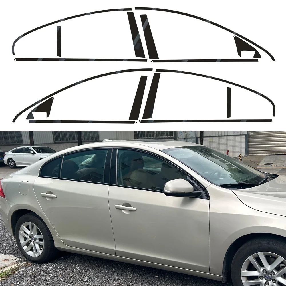 For Volvo S60 2011-2018 Sedan Window Chrome Delete Blackout ABC Pillars Glossy Black Stickers