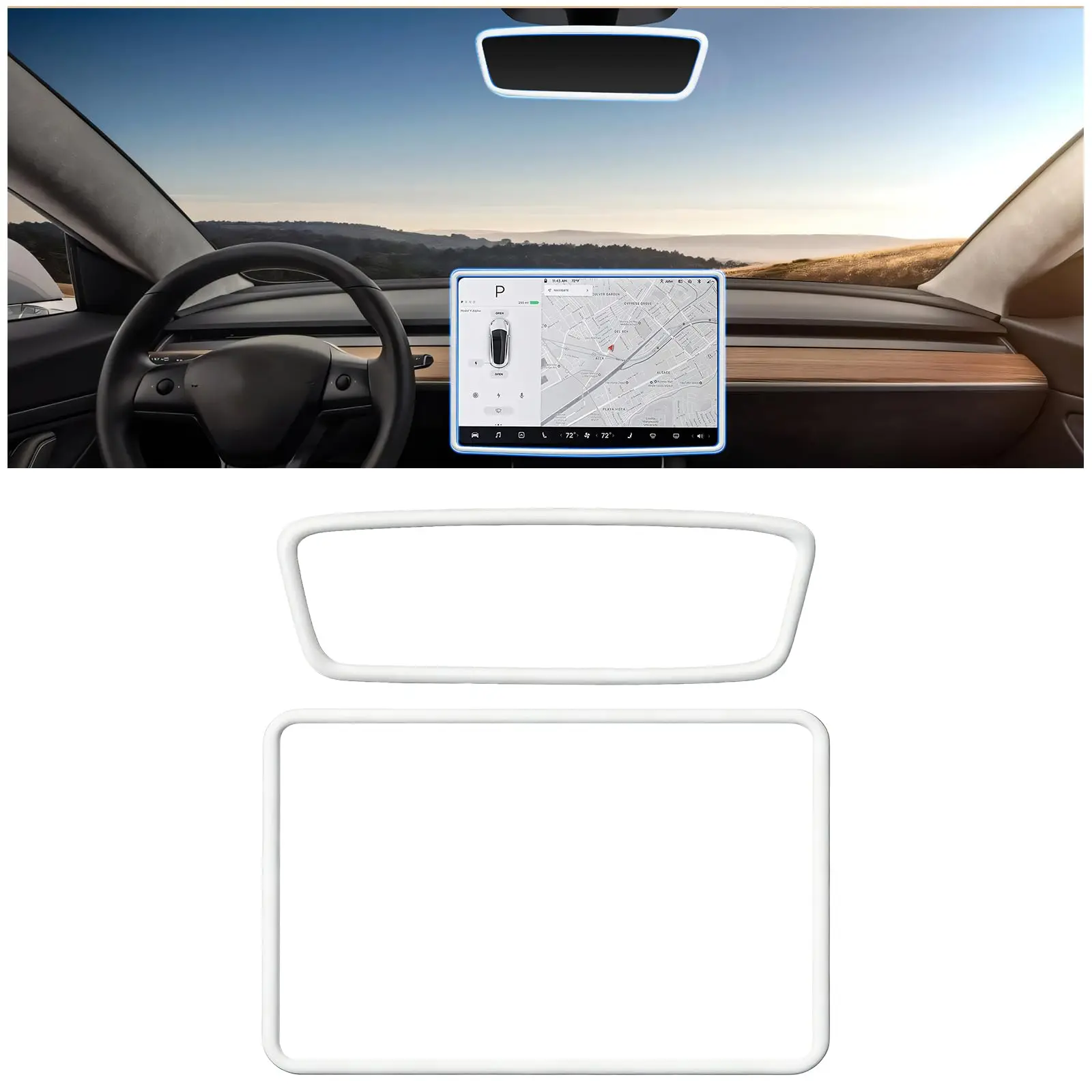 

Silicone Edge Trim Set For Car Touchscreen Display And Rearview Mirror Frame Cover 2 Pieces