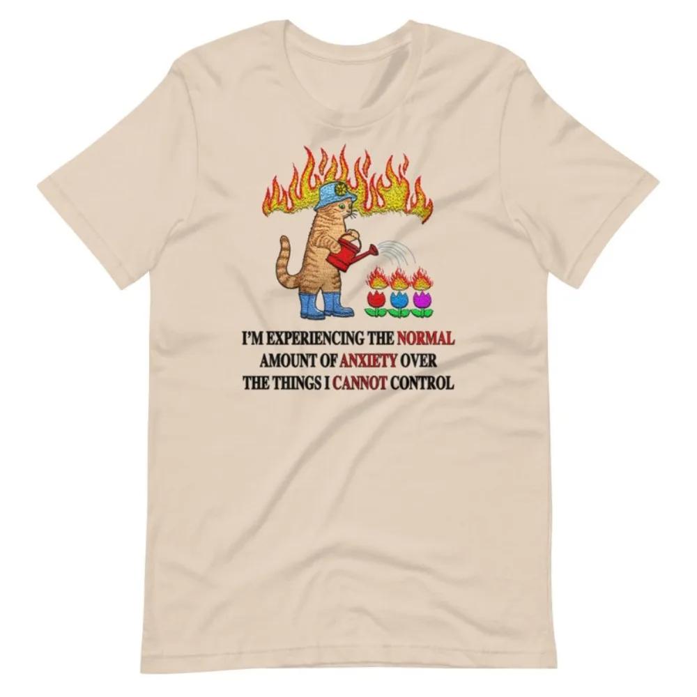 Normale Angst Unisex T-shirt Angst Störung Shirt Feuerwehrmann Katze Grafik Gedruckt T-shirt Männer Frauen Casual Tee Täglichen Leben Tops