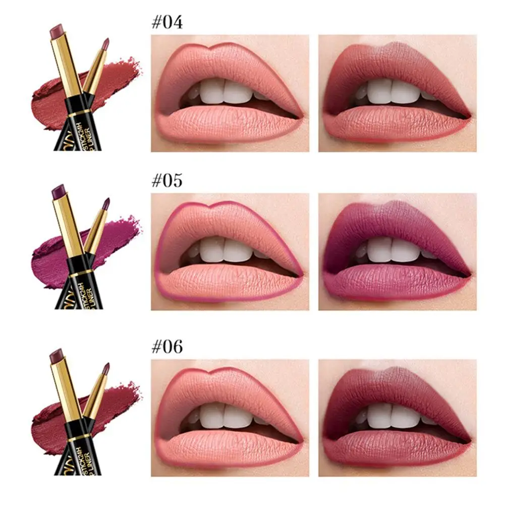 2 in 1 Lip Liner Lippenstift Set matte Samt Textur nähren wasserdichte langlebige Doppelkopf Lip gloss Kosmetik